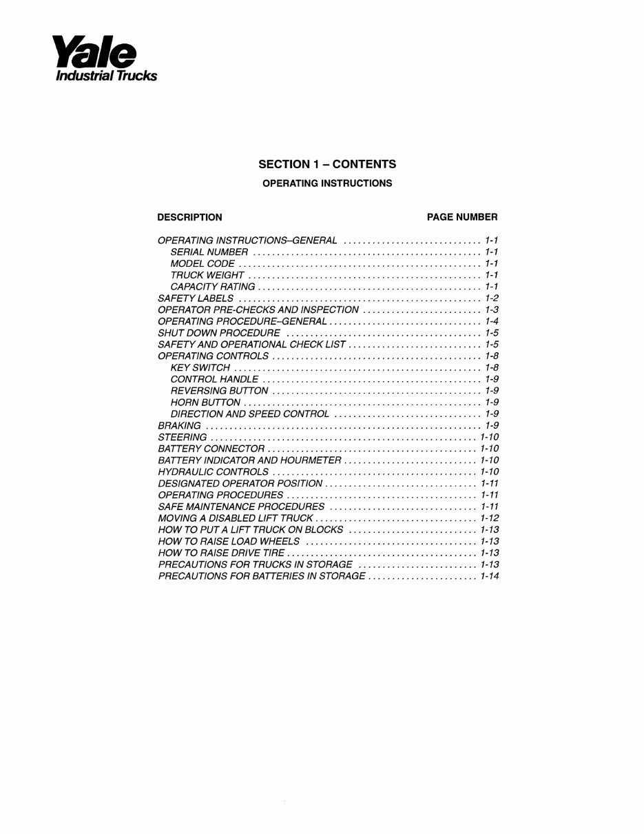 Yale MRW 020 - 030, MSW 020 - 030 - 040 Lift Truck Service Repair and Maintenance Manual preview img 5