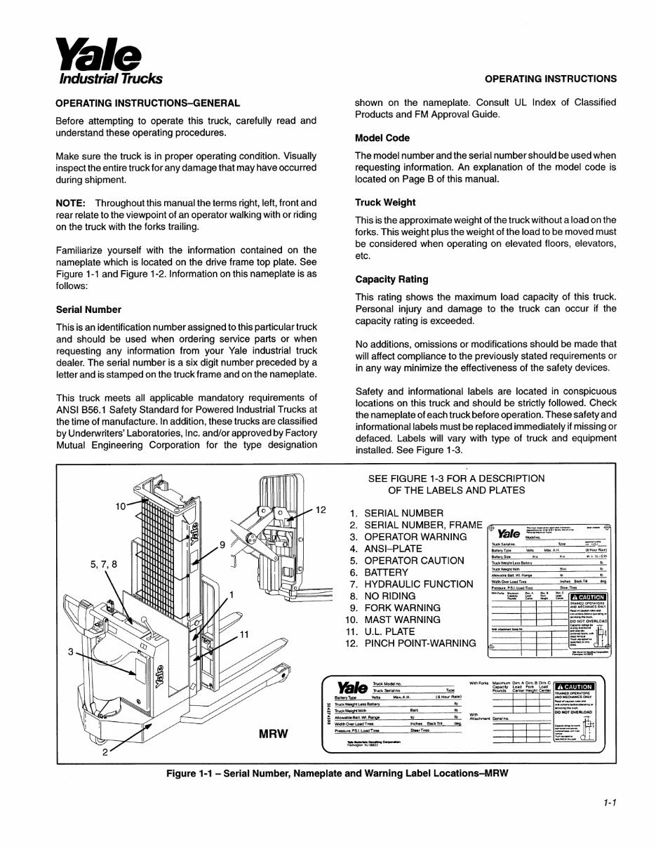Yale MRW 020 - 030, MSW 020 - 030 - 040 Lift Truck Service Repair and Maintenance Manual preview img 6