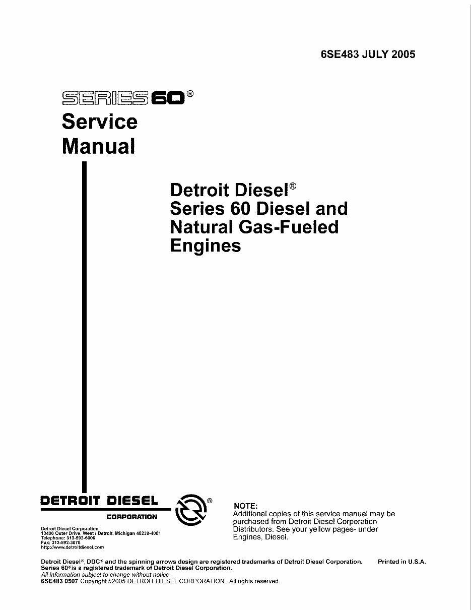 Detroit Diesel Series 60 60G Diesel & CNG Workshop Manual preview img 1