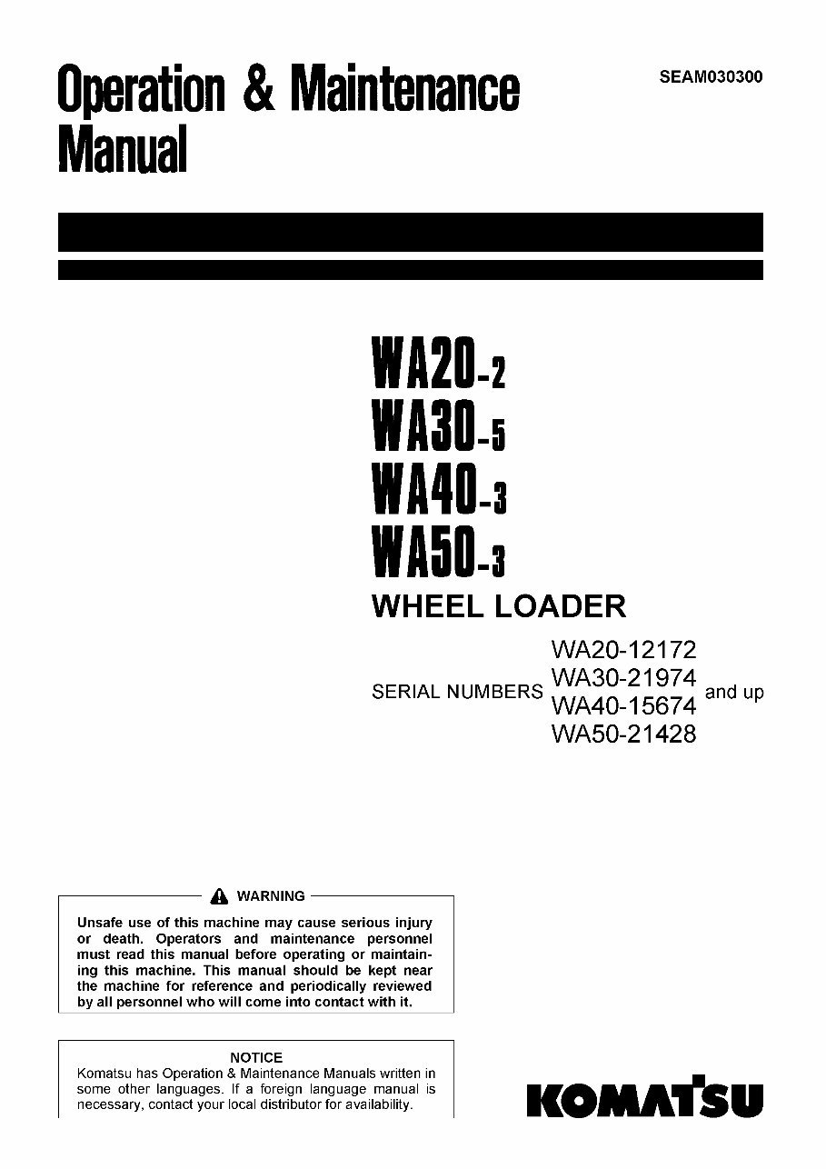 KOMATSU WA50-3 Wheel Loader Service Repair Manual + Operation & Maintenance Manual preview img 1