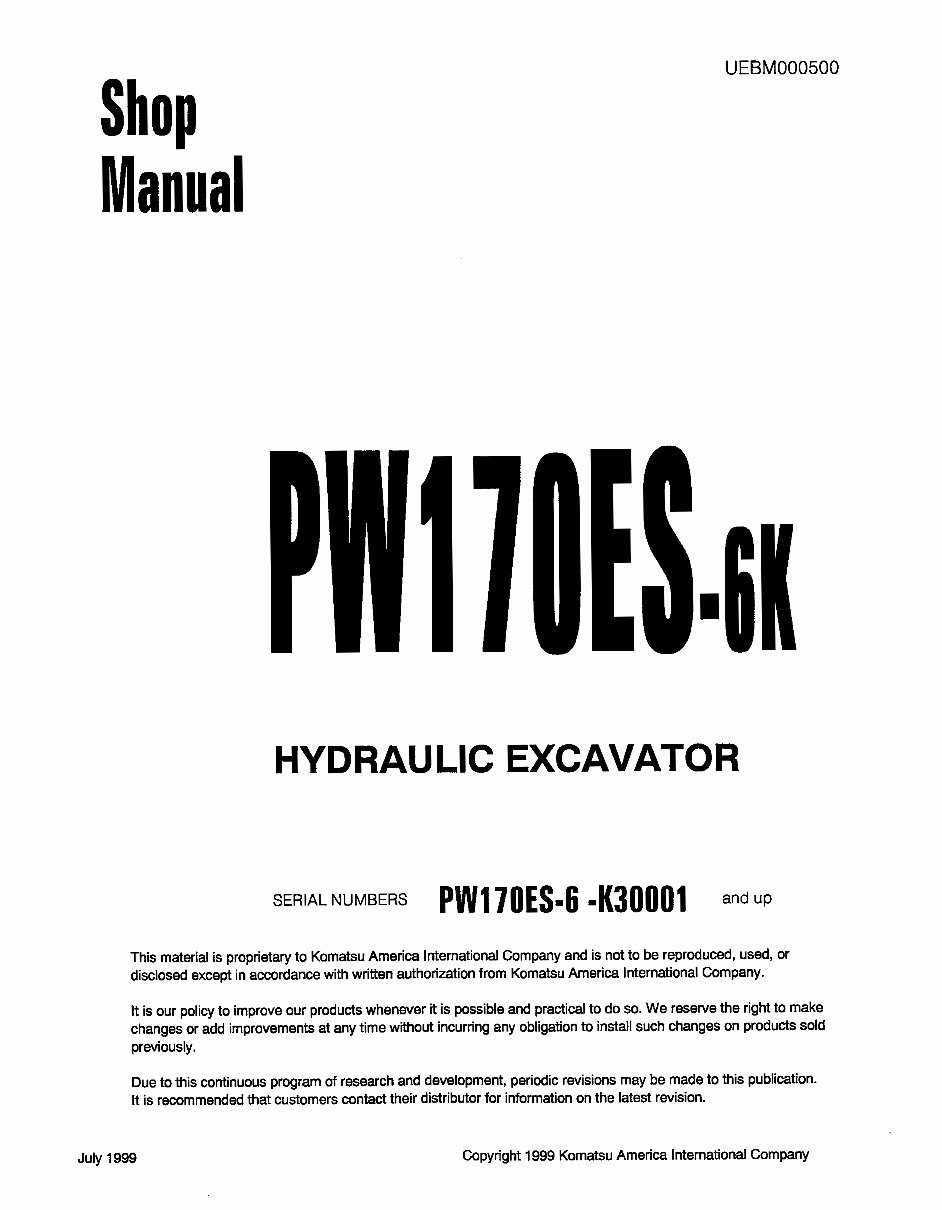 Komatsu PW170ES6K Hydraulic Excavator Complete Workshop Service Repair Manual preview img 1