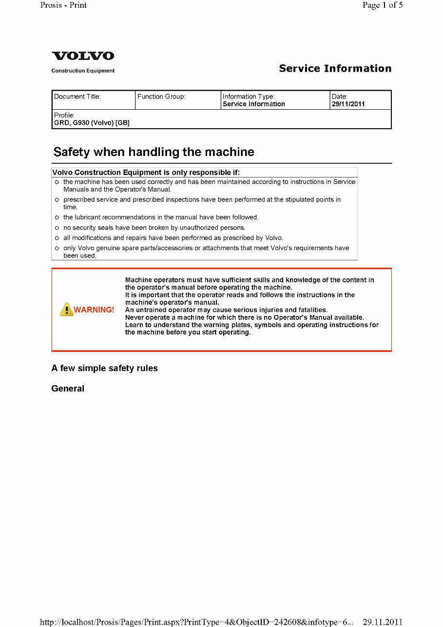 Volvo G930 Motor Grader OEM Service & Repair Manual preview img 9