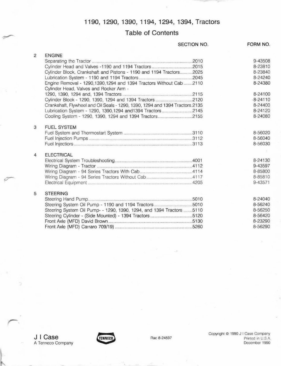 Case IH 1190/1194/1290/1390/1394 Tractors OEM Service & Repair Manual preview img 2