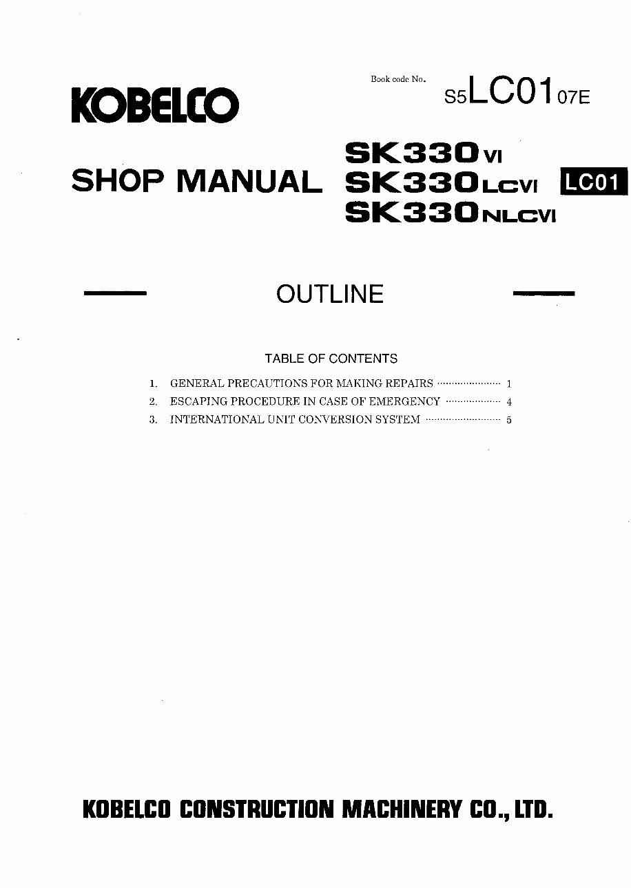 Kobelco SK330 Service Manual preview img 7