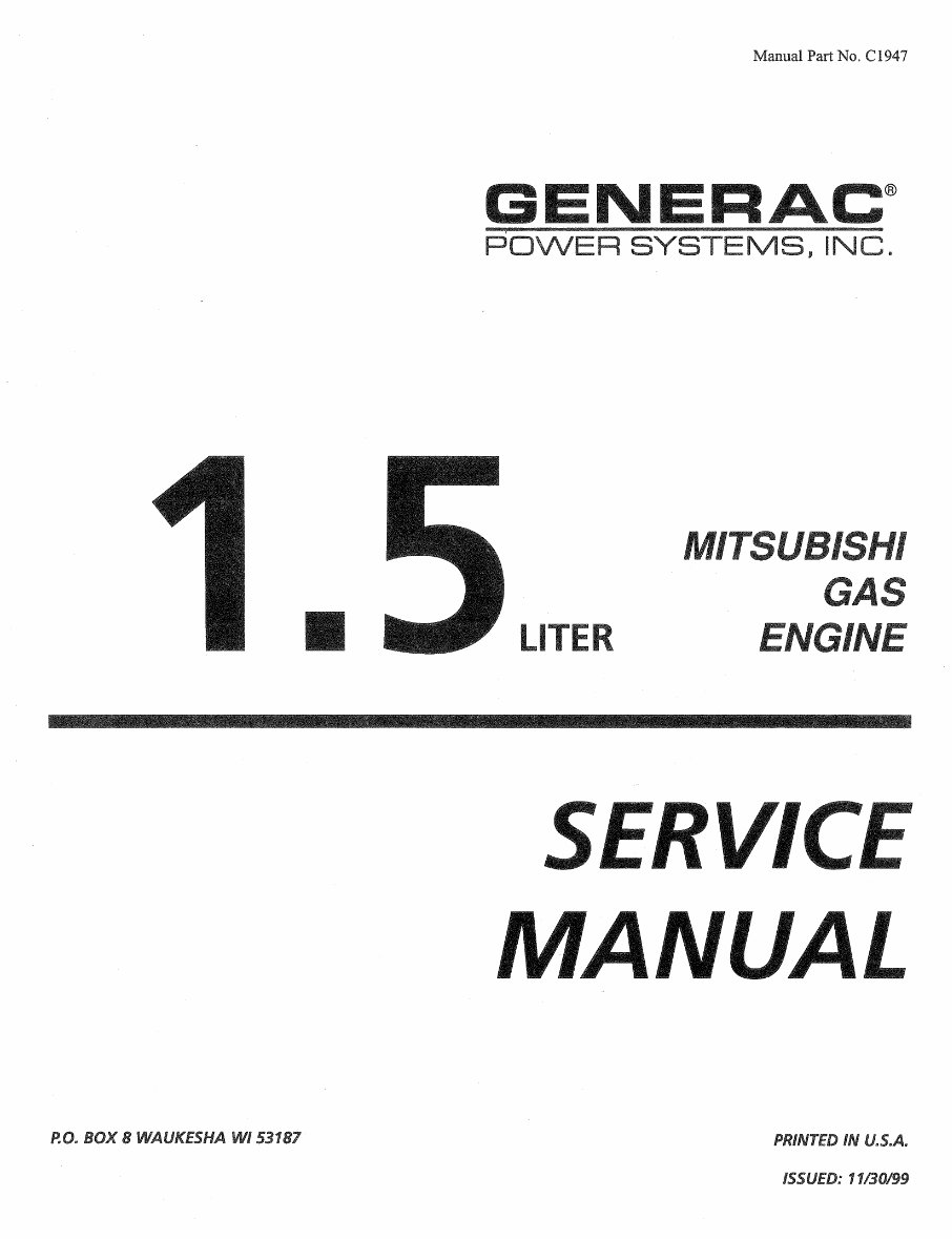 Generac 1.5 Liter Gas Engine Service Repair Manual preview img 1