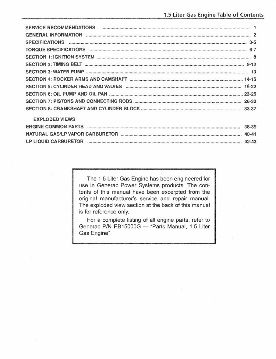 Generac 1.5 Liter Gas Engine Service Repair Manual preview img 3