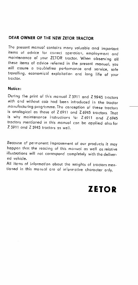 Zetor 4911 / 5911 / 5945 / 6911 / 6945 Tractor Operators Manual preview img 2
