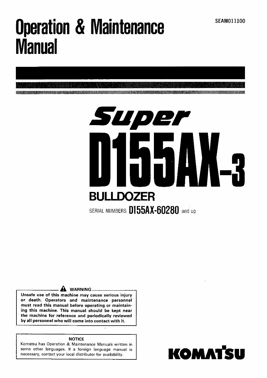 KOMATSU D155AX-3 BULLDOZER Operation & Maintenance Manual preview img 1