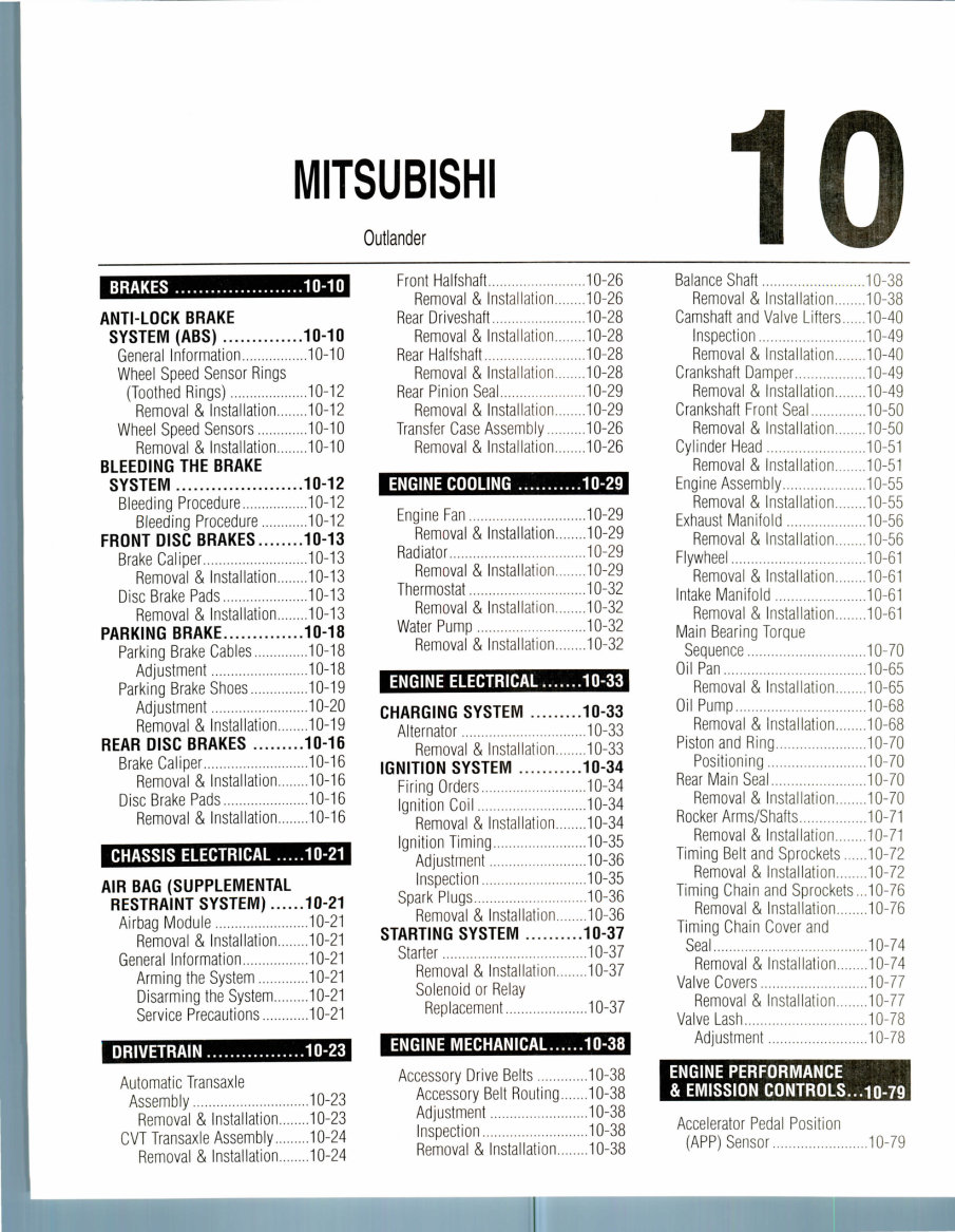 2010 Mitsubishi Outlander Service & Repair Manual preview img 1