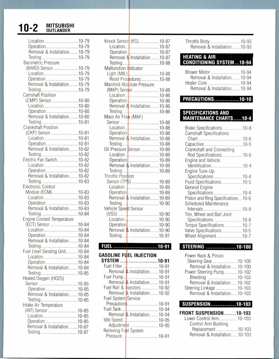 2010 Mitsubishi Outlander Service & Repair Manual preview img 2