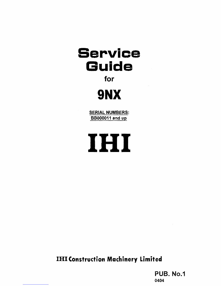 IHI 9NX Hydraulic Mini Excavator Service & Repair Workshop Manual preview img 1