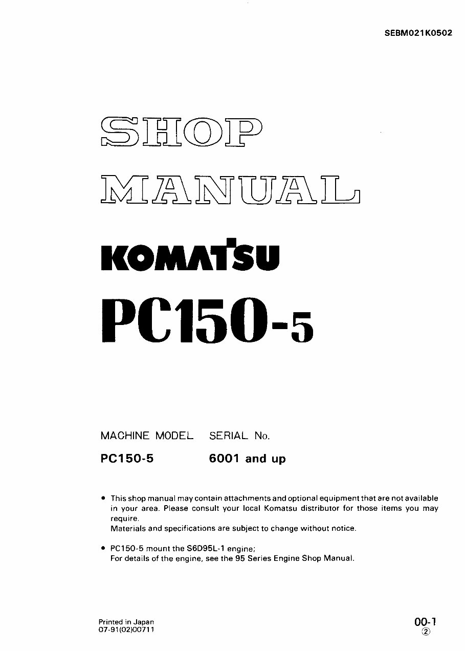 KOMATSU PC150-5 Hydraulic Excavator Service Repair Manual preview img 1
