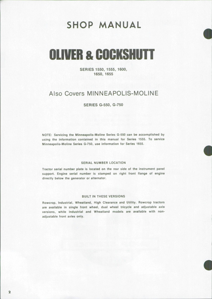 Oliver & Cockshutt 1550 1555 1600 1650 1655 Series Full Service & Repair Manual preview img 1