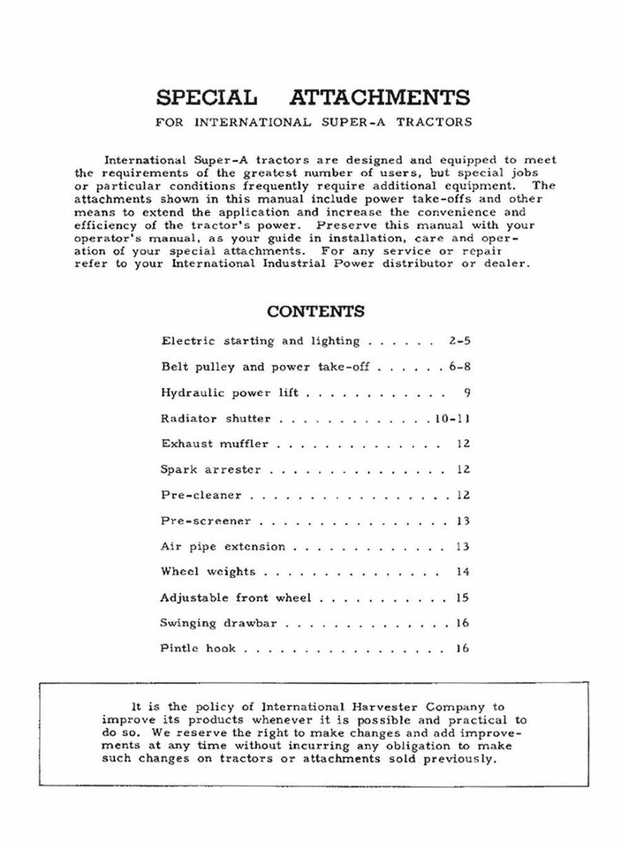 Farmall IH Super A Tractor Special Attachments Owners User Installation Manual - preview img 2