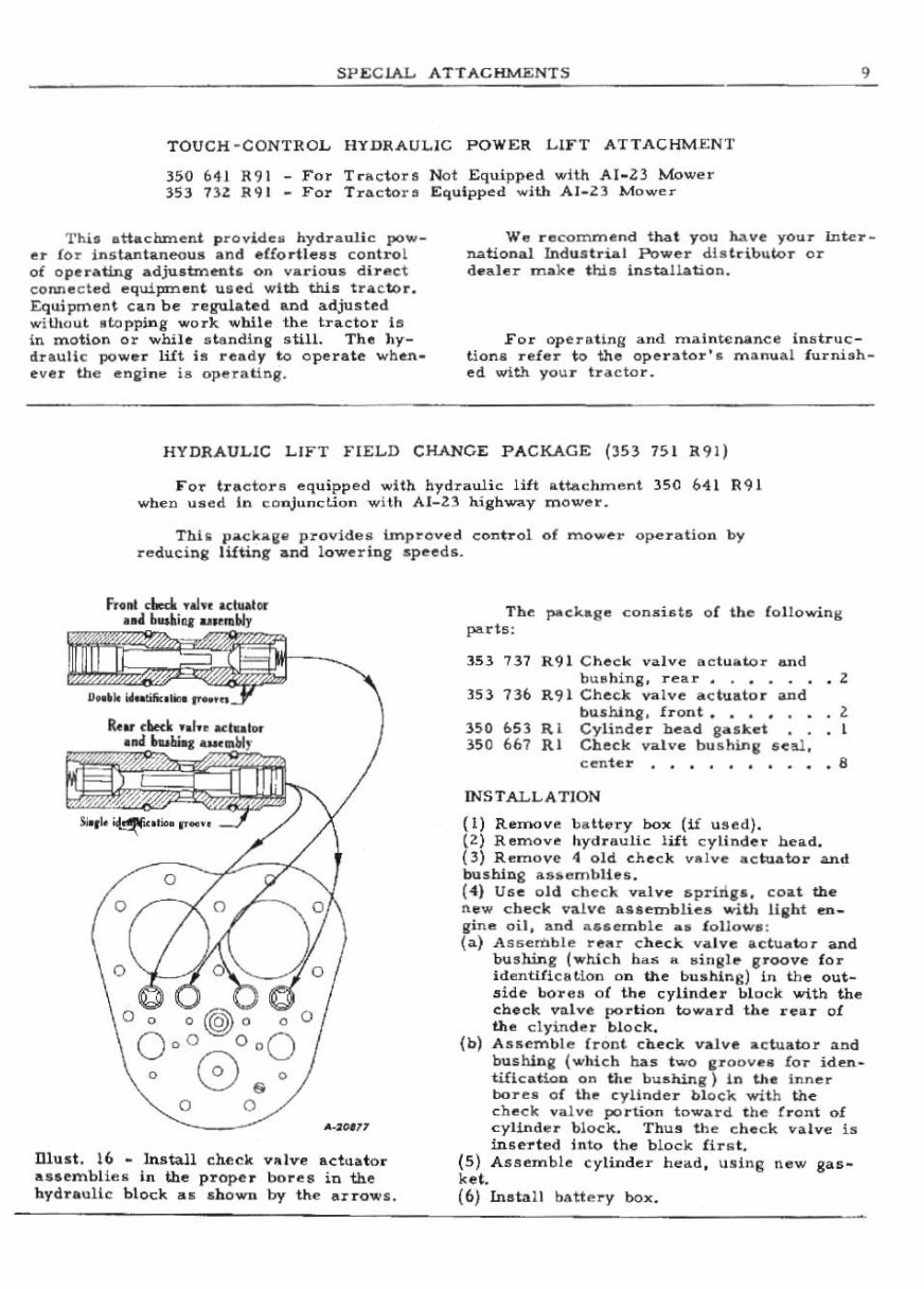 Farmall IH Super A Tractor Special Attachments Owners User Installation Manual - preview img 9