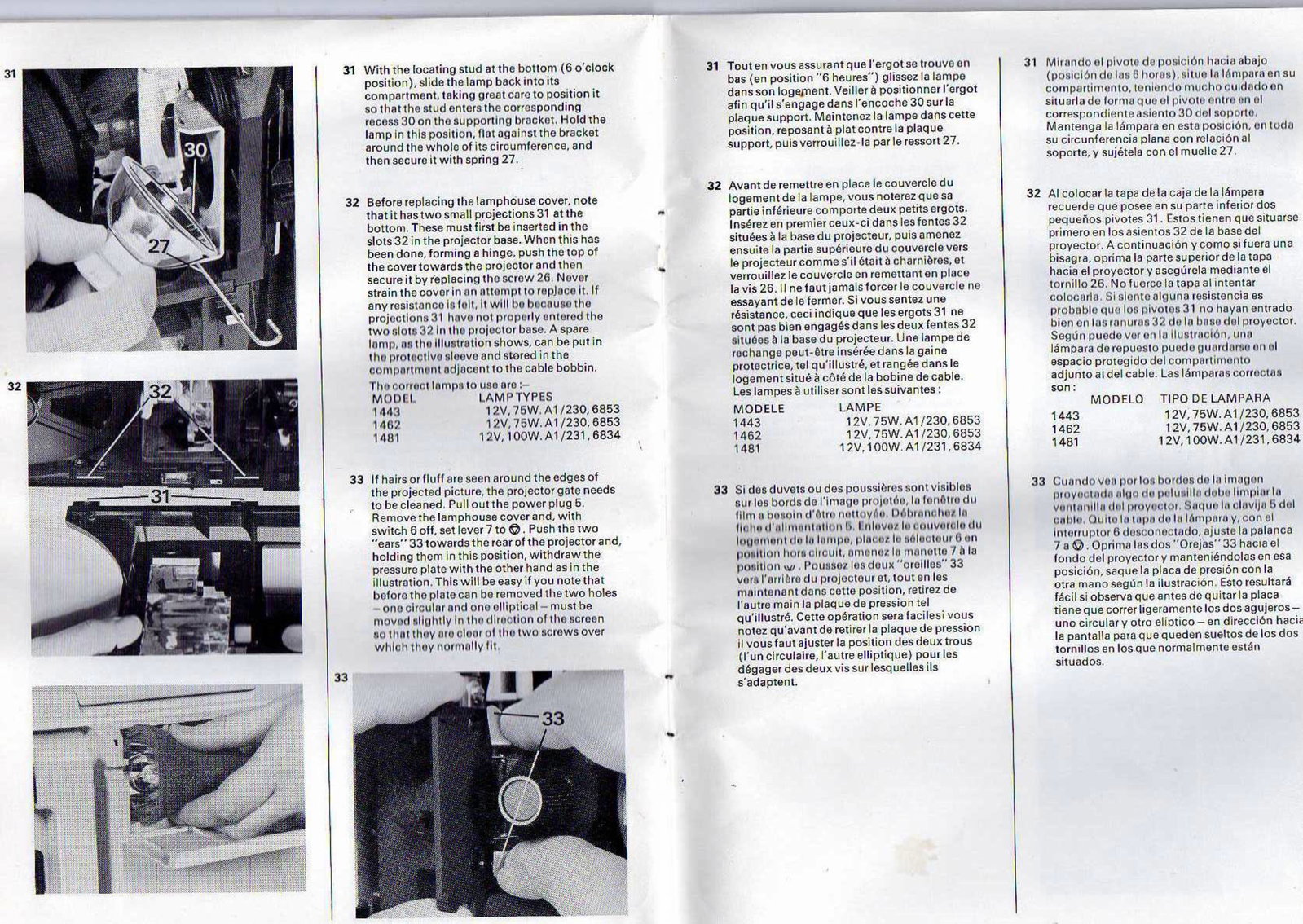 Bell et Howell 1443 1462 1481 francais english espanol preview img 10