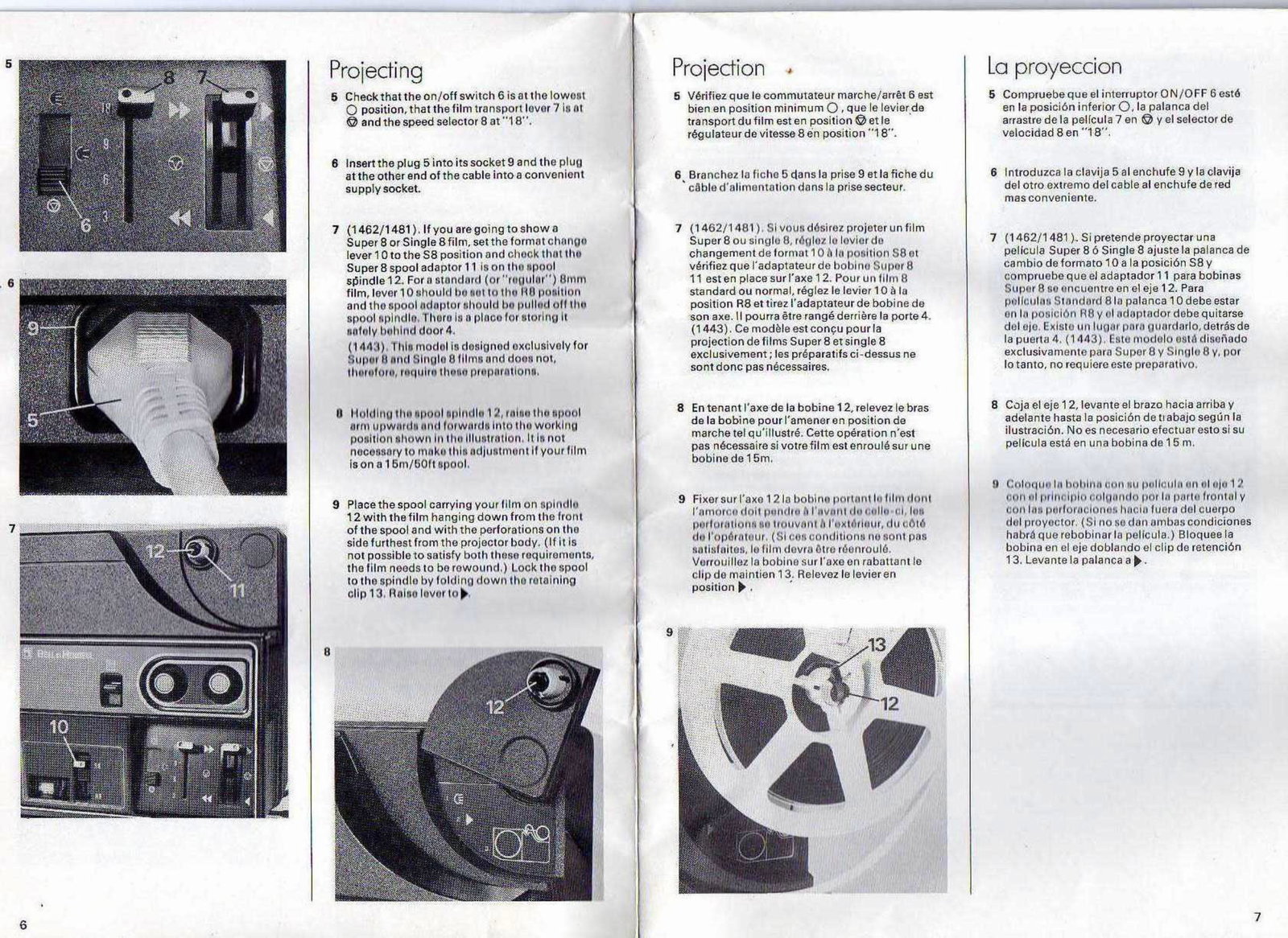 Bell et Howell 1443 1462 1481 francais english espanol preview img 4