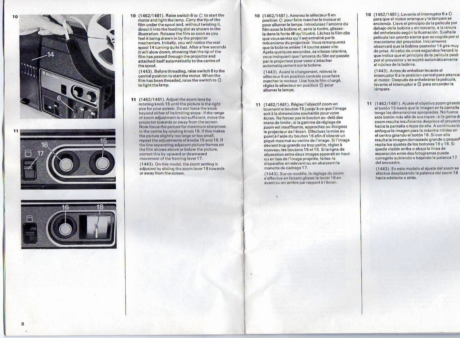 Bell et Howell 1443 1462 1481 francais english espanol preview img 5