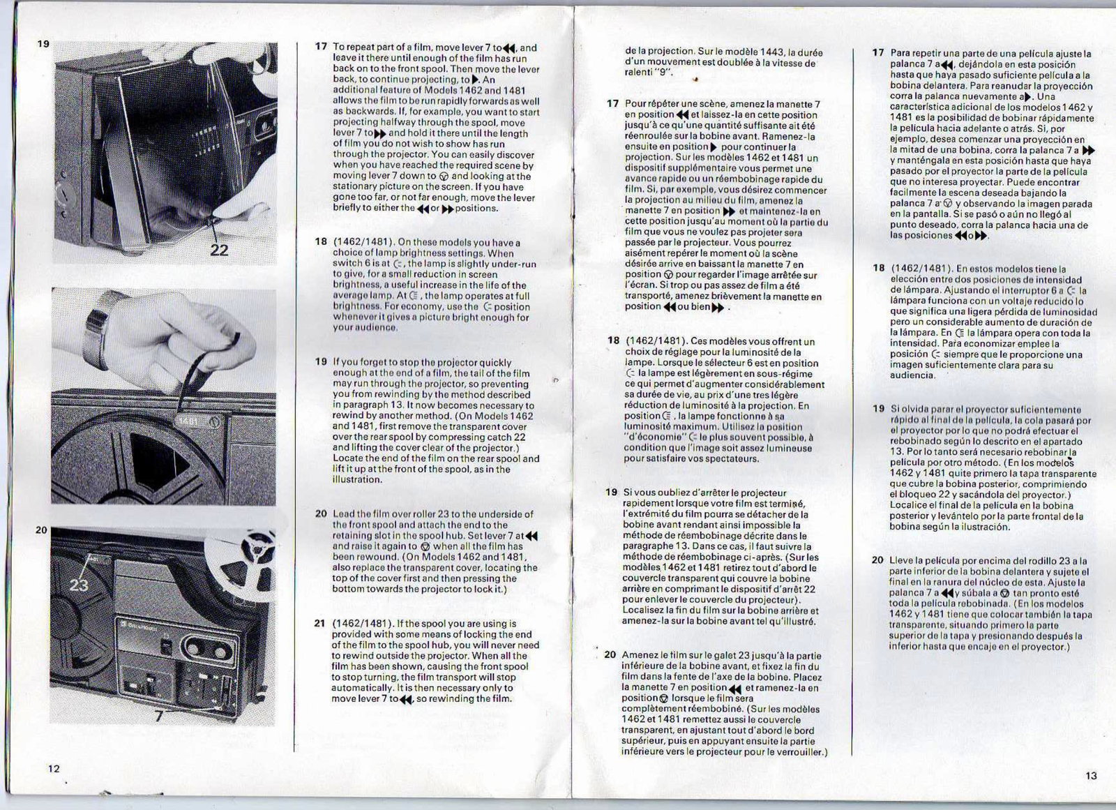 Bell et Howell 1443 1462 1481 francais english espanol preview img 7
