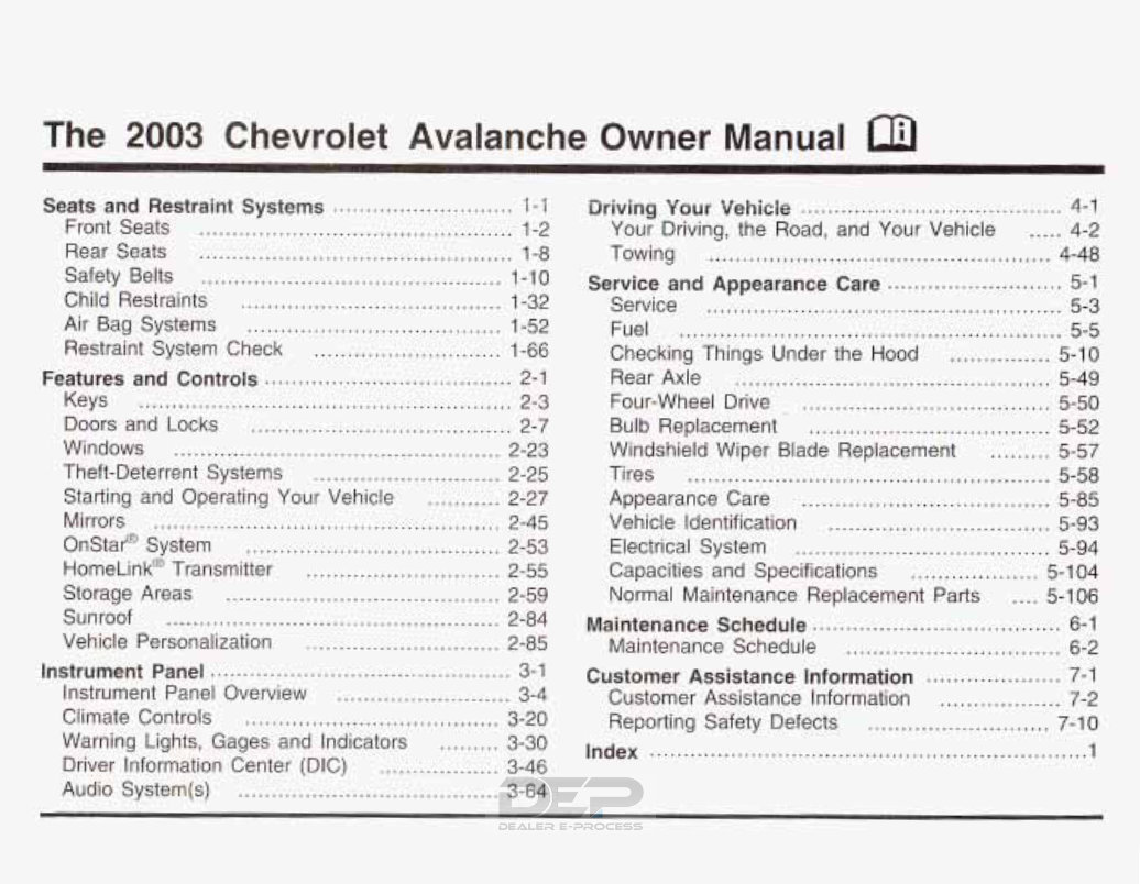 2003 CHEVY / CHEVROLET Avalanche Owners Manual preview img 2