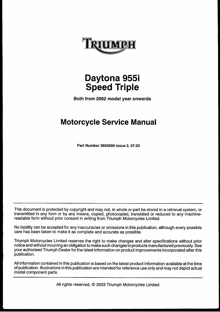2002 Triumph Daytona 955i and Speed Triple 955cc Service Manual preview img 1