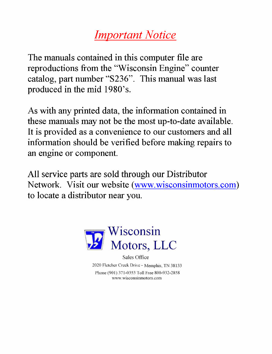 Wisconsin Engine parts manual THD TJD IPL preview img 1
