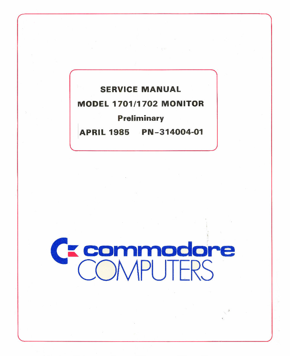 Service Manual COMMODORE 1701/1702 MONITOR preview img 1