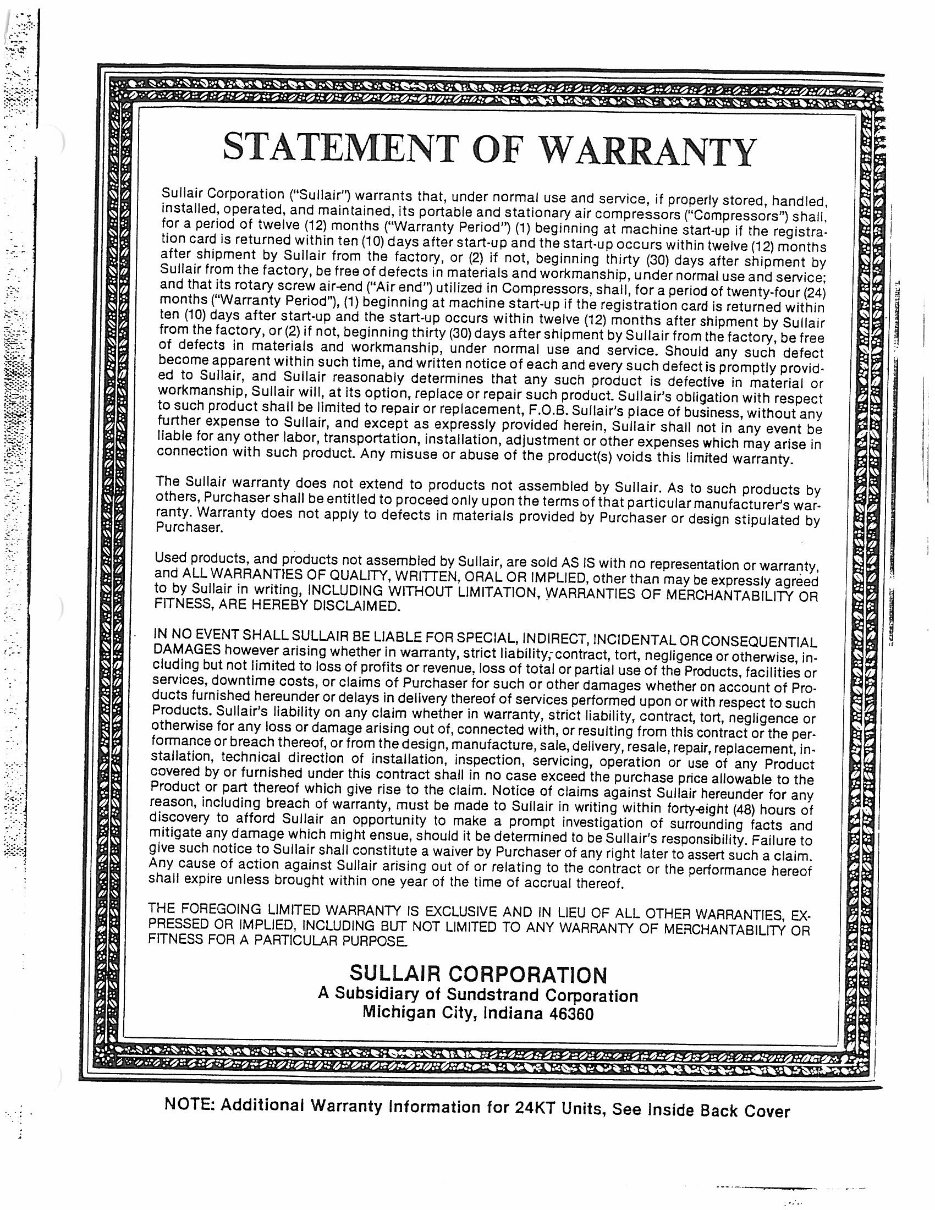 Sullair series 10B 50hp screw compressor parts book preview img 2