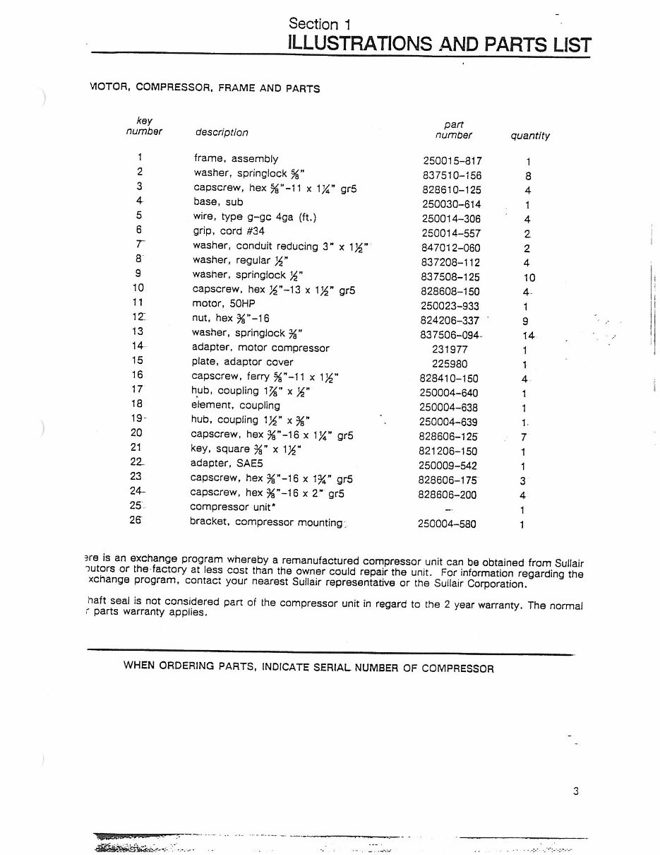 Sullair series 10B 50hp screw compressor parts book preview img 8