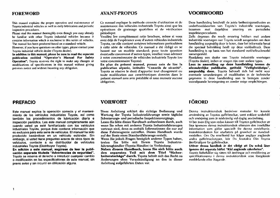 Toyota Electric Forklift Truck FBESF10, FBESF12, FBESF15 Operating and Maintenance Instructions preview img 2