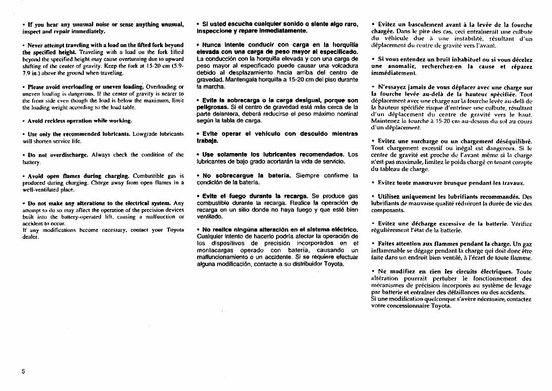 Toyota Electric Forklift Truck FBESF10, FBESF12, FBESF15 Operating and Maintenance Instructions preview img 6