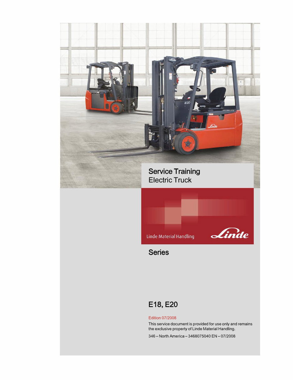 Linde Electric Forklift Truck 346 Series: E18, E20 Service Training Manual preview img 1