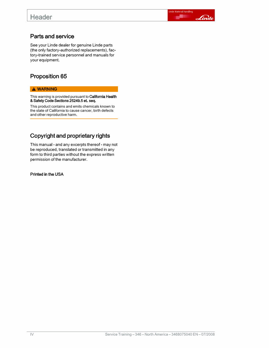 Linde Electric Forklift Truck 346 Series: E18, E20 Service Training Manual preview img 6