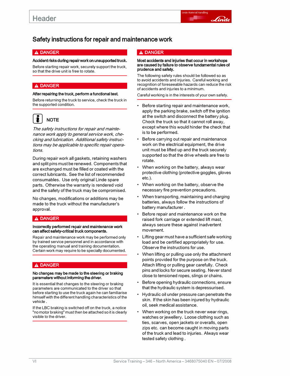 Linde Electric Forklift Truck 346 Series: E18, E20 Service Training Manual preview img 8
