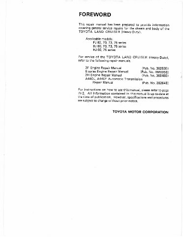 1984-1990 Toyota Land Cruiser Heavy Duty (Chassis & Body) Service & Repair Manual preview img 2