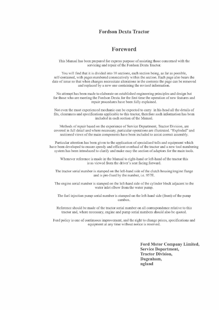Ford Fordson Super Dexta Factory Service & Work Shop Manual preview img 2