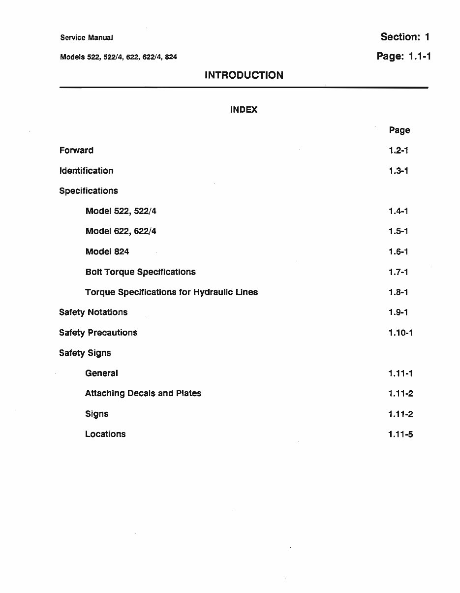 JLG Lull Telehandlers Models 522, 522/4, 622, 622/4, 824 Service Repair And Maintenance Manual (P/N:10709972) preview img 5