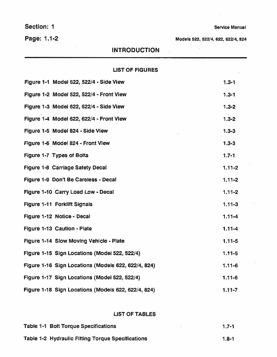 JLG Lull Telehandlers Models 522, 522/4, 622, 622/4, 824 Service Repair And Maintenance Manual (P/N:10709972) preview img 6