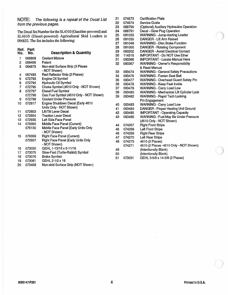 GEHL 4610 Skid Loader Illustrated Master Parts List Manual Form No.906014 Replaces 904058 preview img 6