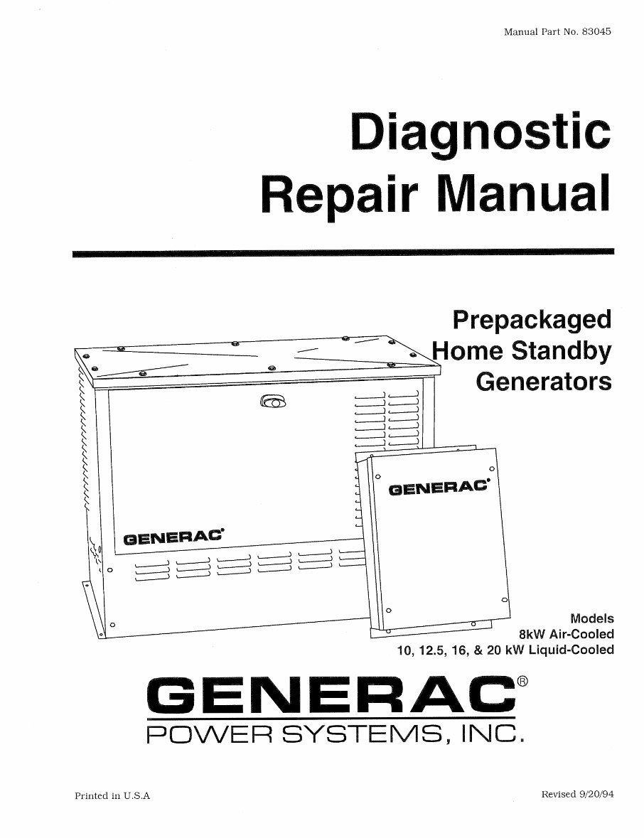 Generac 8KW Air-Cooled 10,12.5,16, 20 KW Liquid -Cooled Workshop Service Repair Manual preview img 1