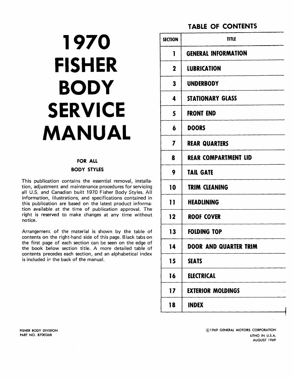 1970 Fisher Body Service manual preview img 2