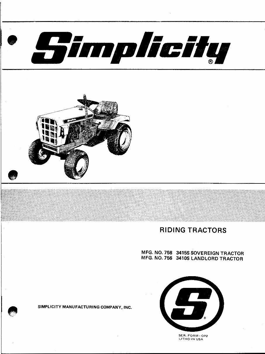 Simplicity 3415S 3410S tractor owners maintenance manual preview img 1