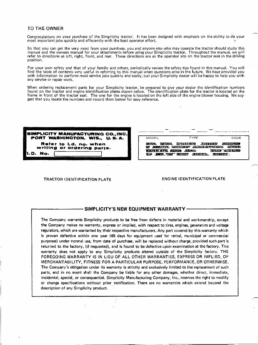 Simplicity 3415S 3410S tractor owners maintenance manual preview img 2