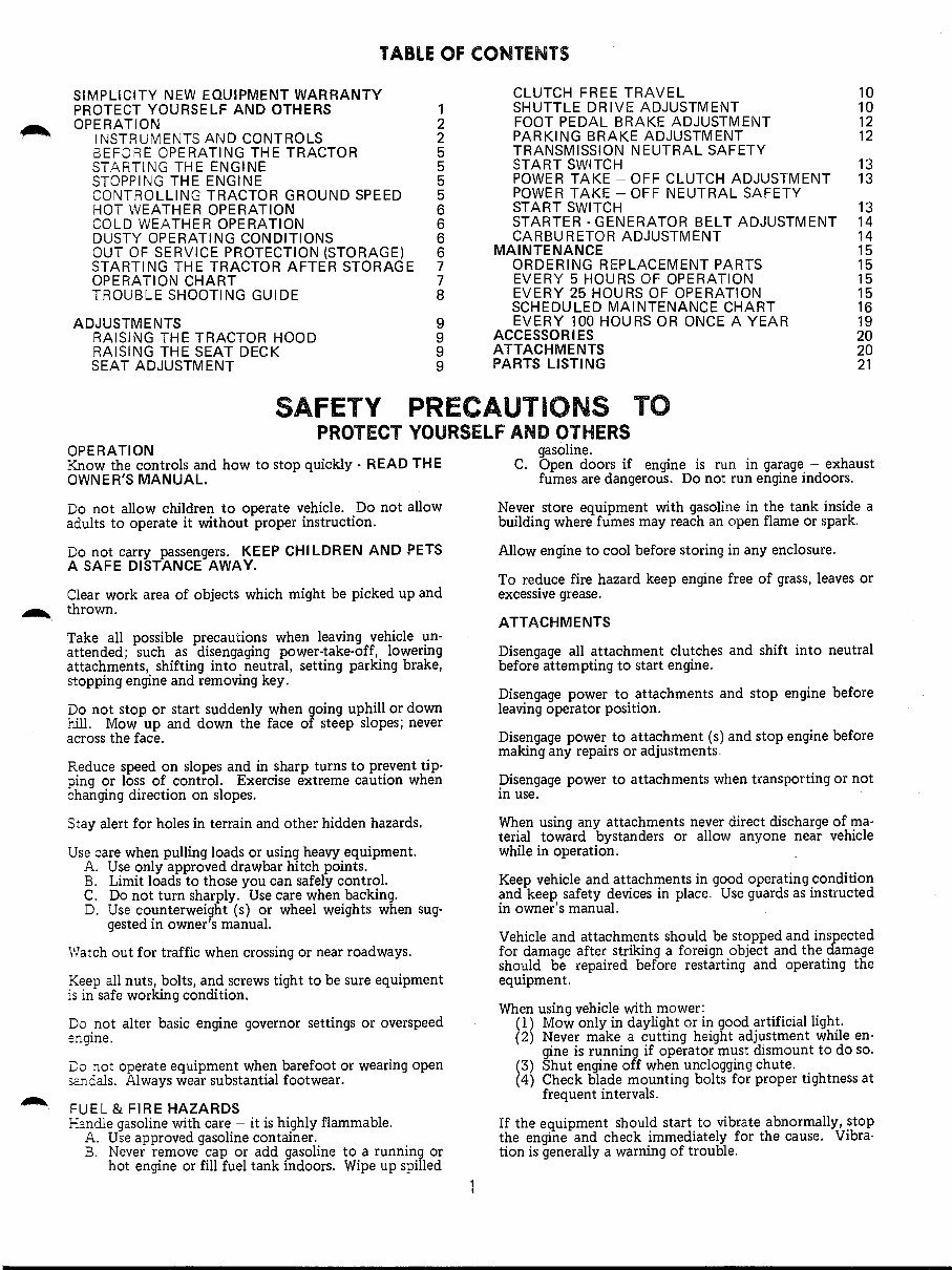 Simplicity 3415S 3410S tractor owners maintenance manual preview img 3