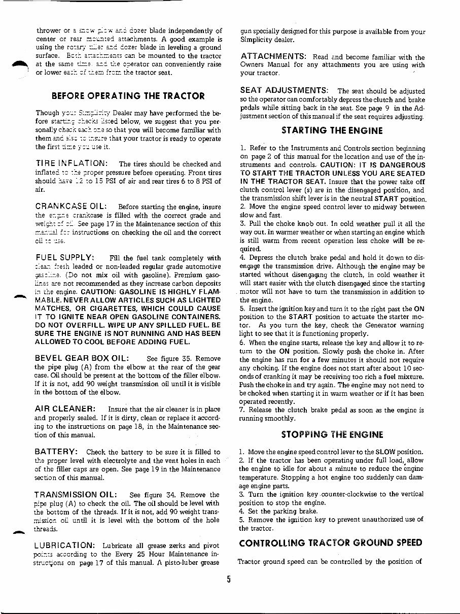 Simplicity 3415S 3410S tractor owners maintenance manual preview img 7