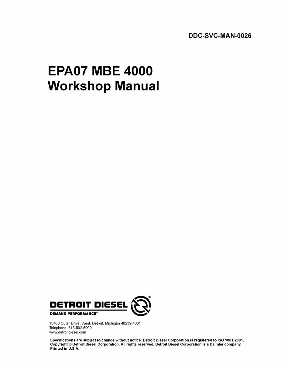 Mercedes-Benz EPA07 MBE 4000 Engine Service & Repair Manual preview img 1