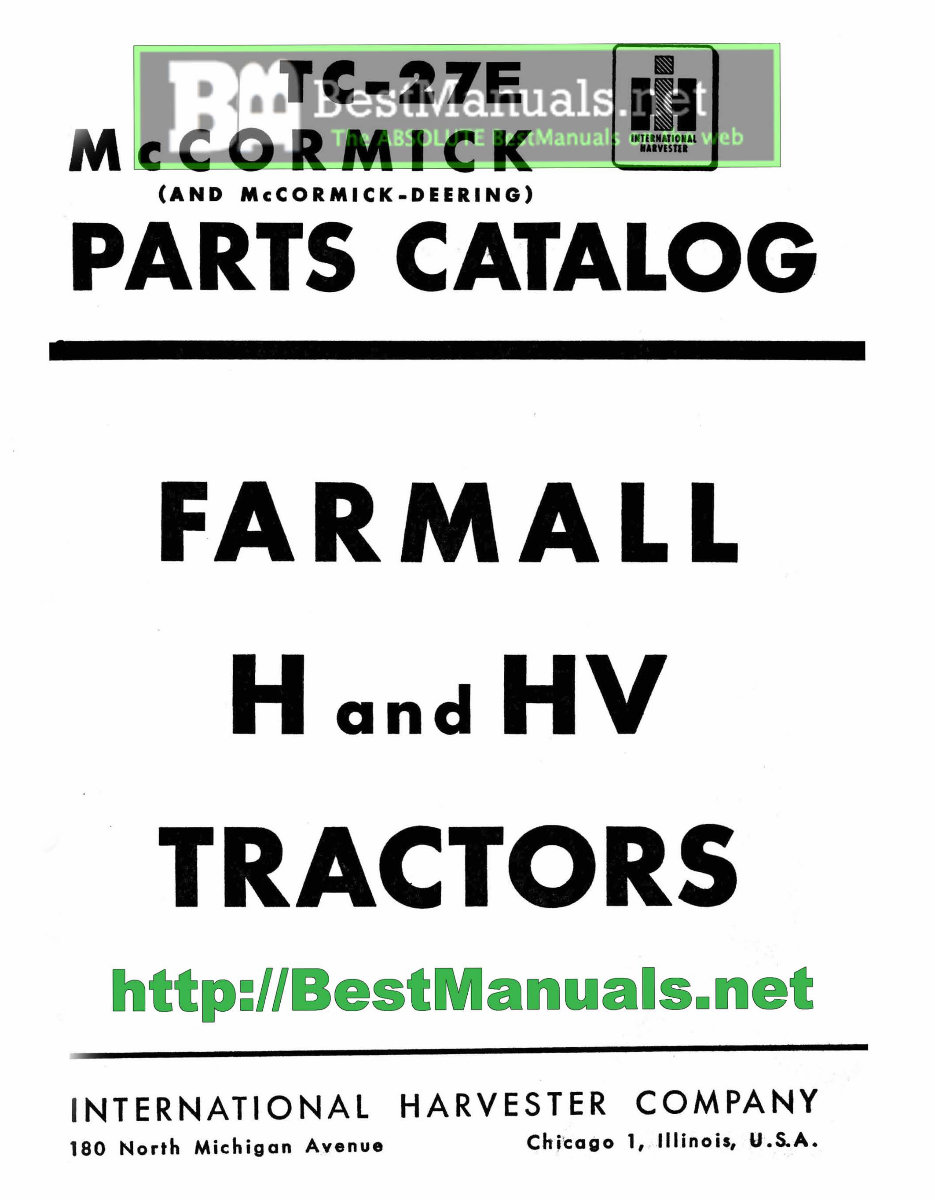 IH Farmall H & HV Tractor Service Repair Manual & Parts Catalog -2- Manuals - preview img 1