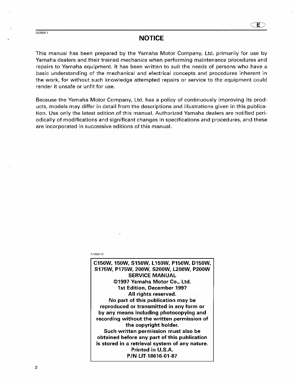 Yamaha S150TXRW Outboard Service Repair Maintenance Manual. Factory preview img 2