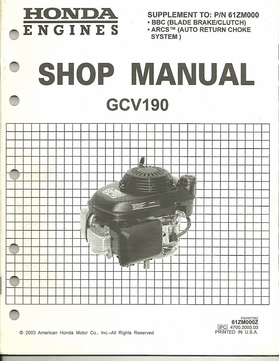 1997 Honda GCV135/GCV160/GCV190 Engines OEM Service & Repair Manual preview img 1