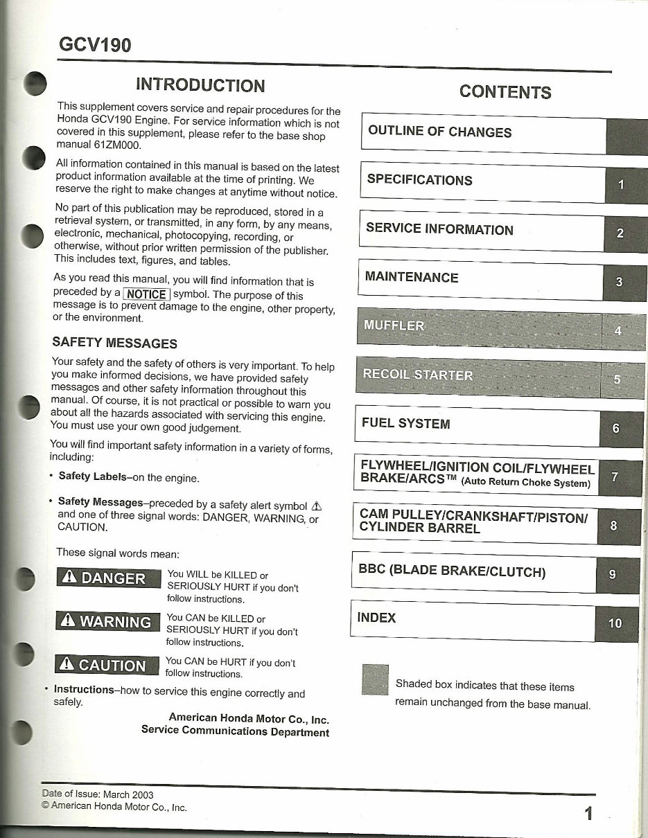 1997 Honda GCV135/GCV160/GCV190 Engines OEM Service & Repair Manual preview img 3